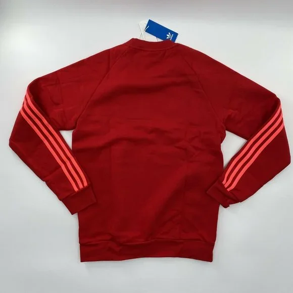 Adidas Originals Men's 3-Stripe Trefoil Fleece Pullover Sweatshirt Red EJ9693 S - Picture 11 of 11